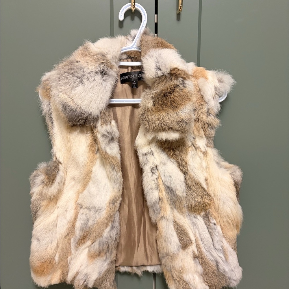 Vintage Adrienne Landau Rabbit Fur Vest in Natural Taupe